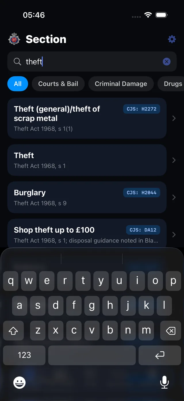 Section app — offence search